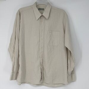 Christian Dior Vintage Textured Grid Button Down Shirt Beige Mens XL Logo
